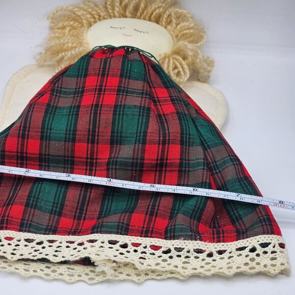 Vintage Handmade Angel Cloth Doll With Green Red Plaid Dress Lace Trim Christmas - Picture 7 of 9